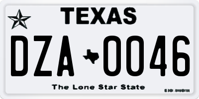 TX license plate DZA0046