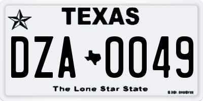 TX license plate DZA0049