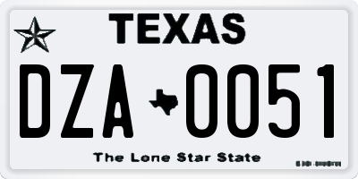TX license plate DZA0051