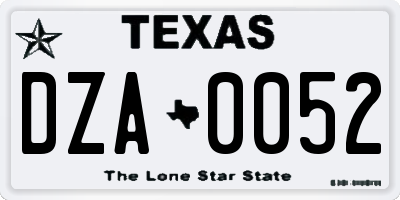 TX license plate DZA0052