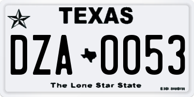 TX license plate DZA0053