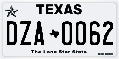 TX license plate DZA0062