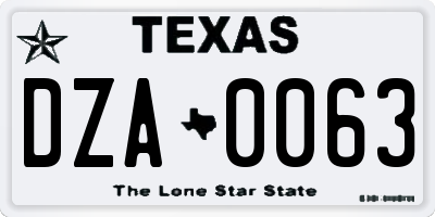 TX license plate DZA0063