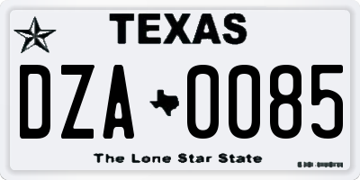 TX license plate DZA0085