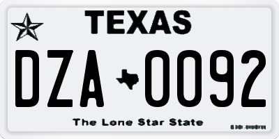 TX license plate DZA0092