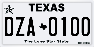 TX license plate DZA0100