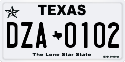TX license plate DZA0102