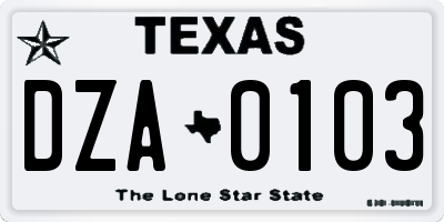 TX license plate DZA0103