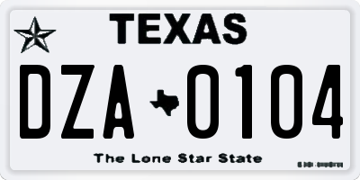 TX license plate DZA0104