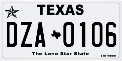 TX license plate DZA0106