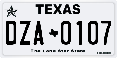 TX license plate DZA0107