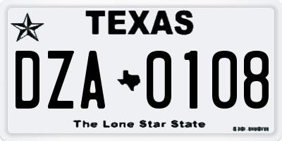 TX license plate DZA0108