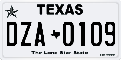 TX license plate DZA0109