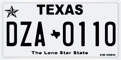 TX license plate DZA0110