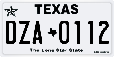 TX license plate DZA0112