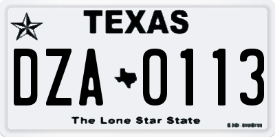 TX license plate DZA0113