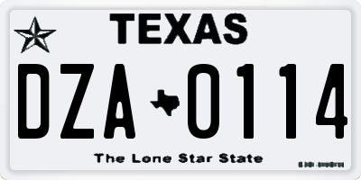 TX license plate DZA0114