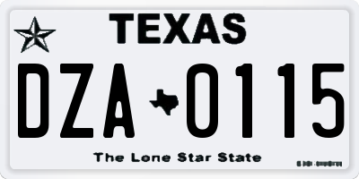 TX license plate DZA0115