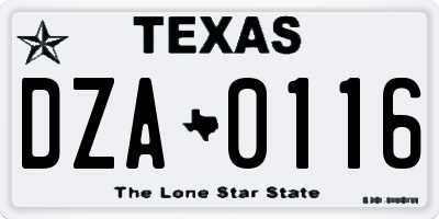 TX license plate DZA0116