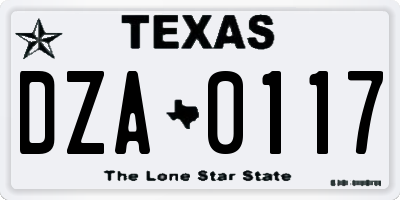 TX license plate DZA0117