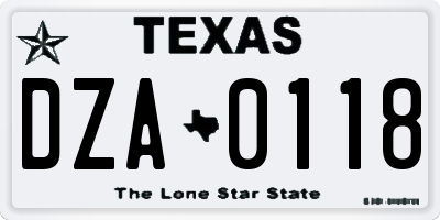 TX license plate DZA0118