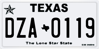 TX license plate DZA0119