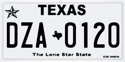 TX license plate DZA0120
