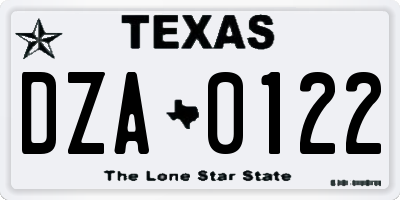 TX license plate DZA0122