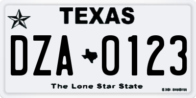 TX license plate DZA0123