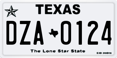 TX license plate DZA0124