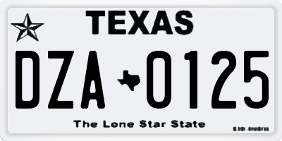 TX license plate DZA0125