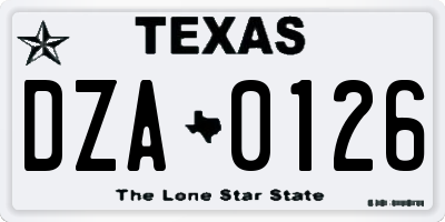 TX license plate DZA0126