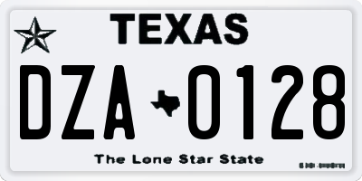 TX license plate DZA0128