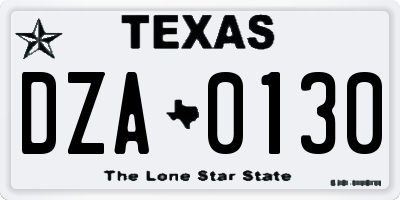 TX license plate DZA0130