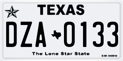 TX license plate DZA0133