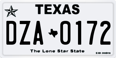 TX license plate DZA0172