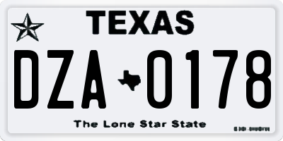 TX license plate DZA0178