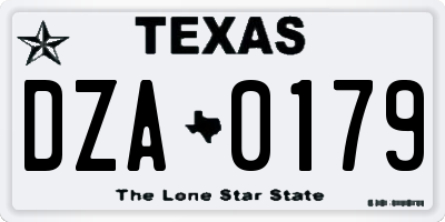TX license plate DZA0179