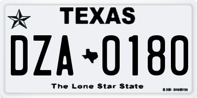 TX license plate DZA0180