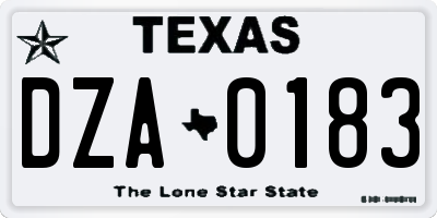 TX license plate DZA0183