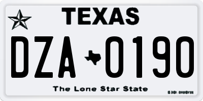 TX license plate DZA0190