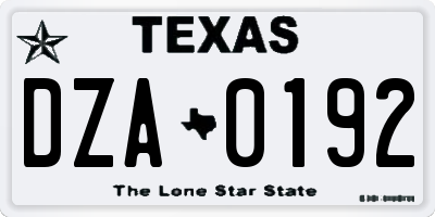 TX license plate DZA0192