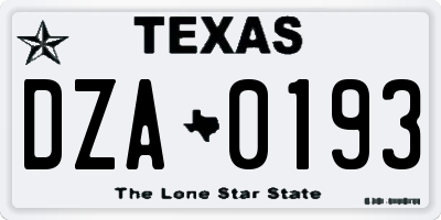 TX license plate DZA0193