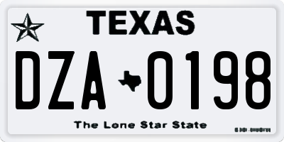 TX license plate DZA0198