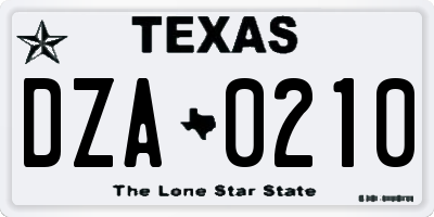 TX license plate DZA0210