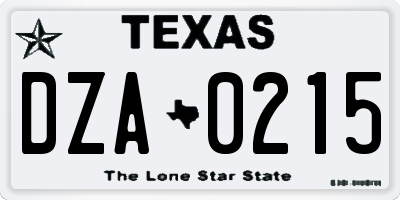 TX license plate DZA0215