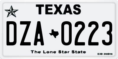 TX license plate DZA0223