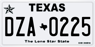 TX license plate DZA0225