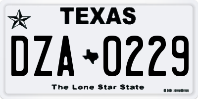 TX license plate DZA0229