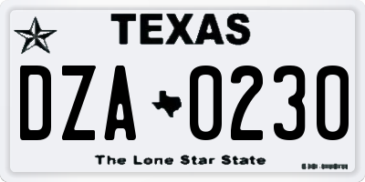 TX license plate DZA0230